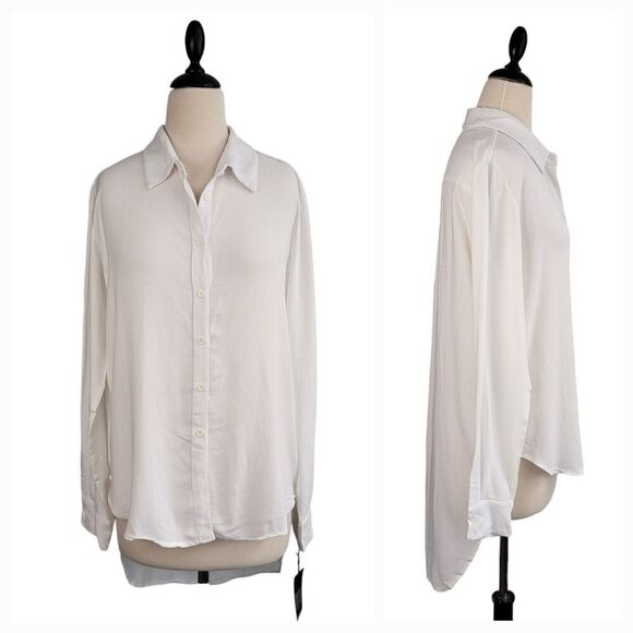 Michael Lauren REVOLVE Tomas Button Down Shirt w/Tails SZ M White Lagenlook NEW - Picture 2 of 15